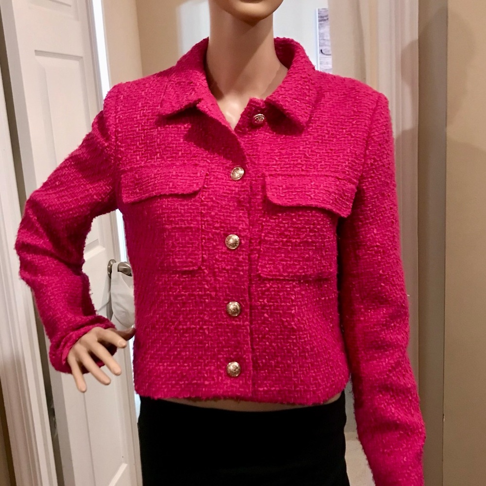 Nicole Miller Small Fuscia Pink Boucle Wool Blend Fully Lined Blazer/Jacket